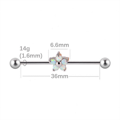 1 buc. Cercei din titan industrial cu mreană pentru tragus cartilaj piercing opal CZ bijuterie floare Oreja bare 14 gX36 mm bijuterii