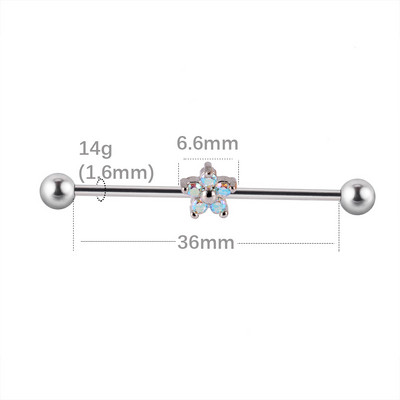 1 buc. Cercei din titan industrial cu mreană pentru tragus cartilaj piercing opal CZ bijuterie floare Oreja bare 14 gX36 mm bijuterii