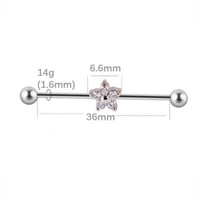 1 buc. Cercei din titan industrial cu mreană pentru tragus cartilaj piercing opal CZ bijuterie floare Oreja bare 14 gX36 mm bijuterii