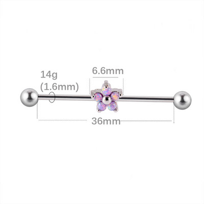 1 buc. Cercei din titan industrial cu mreană pentru tragus cartilaj piercing opal CZ bijuterie floare Oreja bare 14 gX36 mm bijuterii