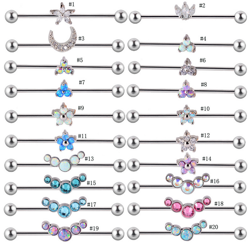 1 buc. Cercei din titan industrial cu mreană pentru tragus cartilaj piercing opal CZ bijuterie floare Oreja bare 14 gX36 mm bijuterii