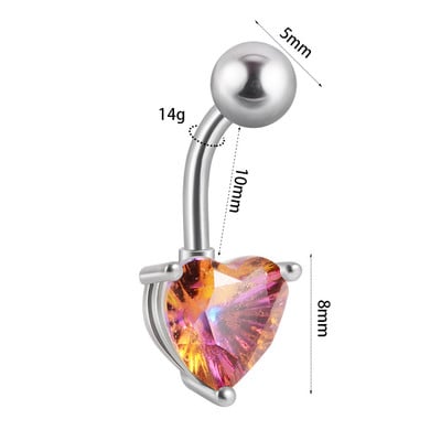 1Pc kristalni piercing za pupak od kirurškog čelika, četvrtasto srce, cirkon, prstenovi za pupak, uho, lažni čep, ekspander, naušnice