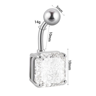 1Pc kristalni piercing za pupak od kirurškog čelika, četvrtasto srce, cirkon, prstenovi za pupak, uho, lažni čep, ekspander, naušnice