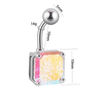 1Pc kristalni piercing za pupak od kirurškog čelika, četvrtasto srce, cirkon, prstenovi za pupak, uho, lažni čep, ekspander, naušnice