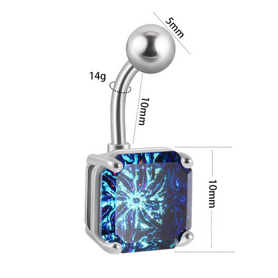 1Pc kristalni piercing za pupak od kirurškog čelika, četvrtasto srce, cirkon, prstenovi za pupak, uho, lažni čep, ekspander, naušnice