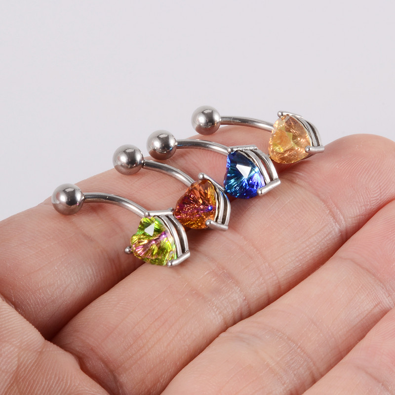 1Pc kristalni piercing za pupak od kirurškog čelika, četvrtasto srce, cirkon, prstenovi za pupak, uho, lažni čep, ekspander, naušnice