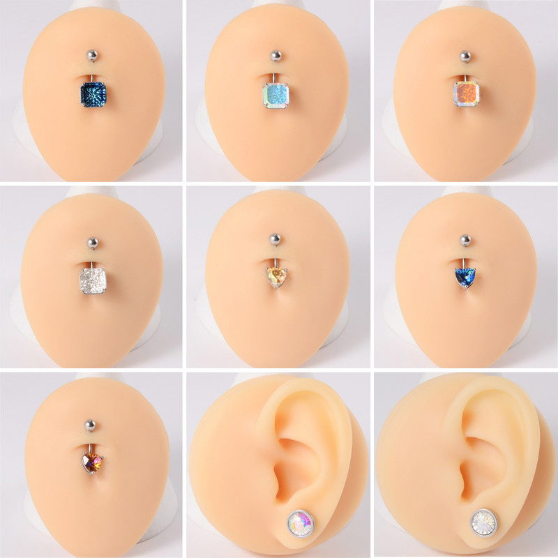 1Pc kristalni piercing za pupak od kirurškog čelika, četvrtasto srce, cirkon, prstenovi za pupak, uho, lažni čep, ekspander, naušnice