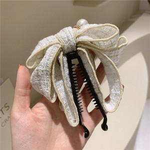 FFLACELL 2021 nou stil coreean agrafă drăguță panglică fundă imitație de perle banane agrafă de păr femei accesorii de păr la modă