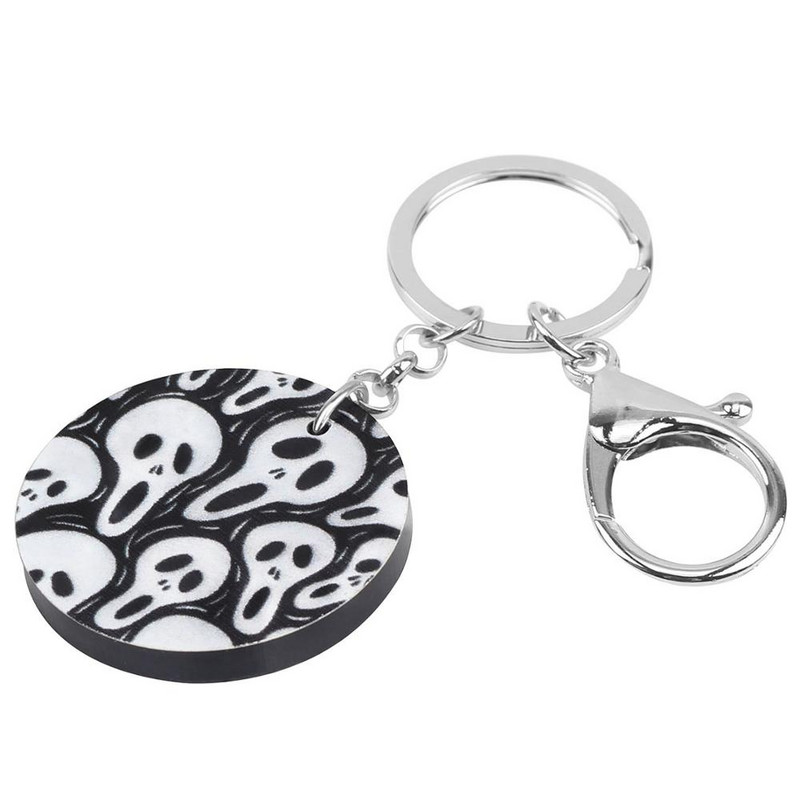 Bonsny Akrilni Halloween Okrugla lubanja Grimase Privjesci za ključeve Veliki privjesak za ključeve Nakit za žene Muškarci Klasični poklon za zabavu