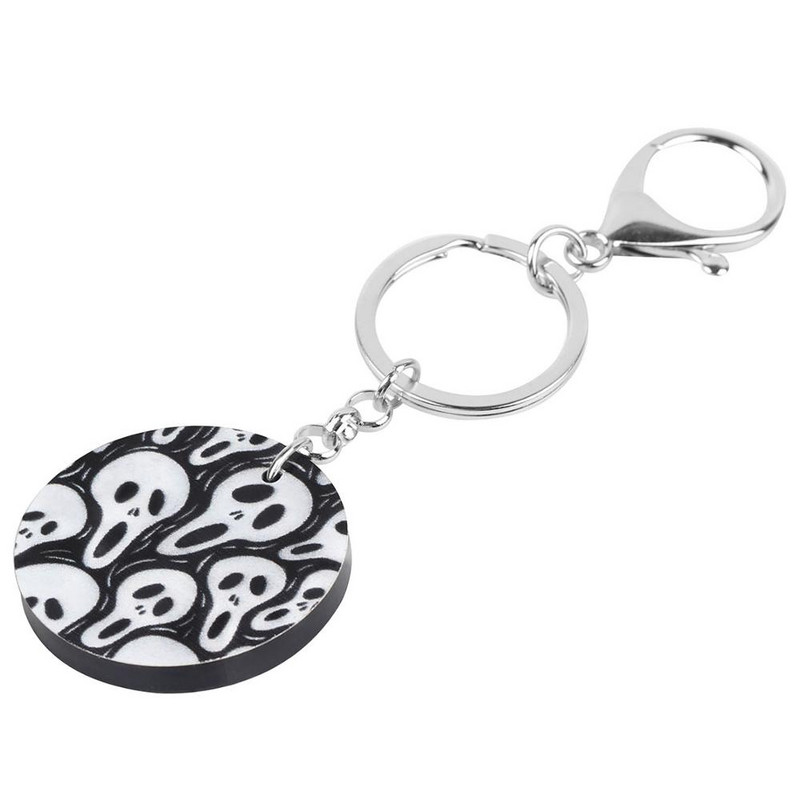 Bonsny Akrilni Halloween Okrugla lubanja Grimase Privjesci za ključeve Veliki privjesak za ključeve Nakit za žene Muškarci Klasični poklon za zabavu