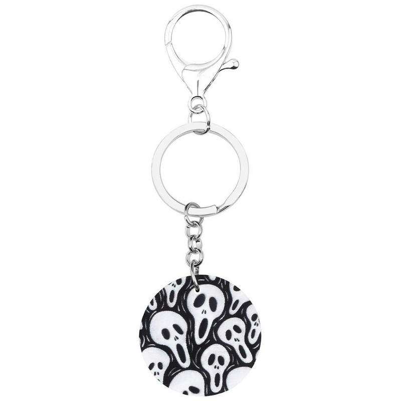 Bonsny Akrilni Halloween Okrugla lubanja Grimase Privjesci za ključeve Veliki privjesak za ključeve Nakit za žene Muškarci Klasični poklon za zabavu