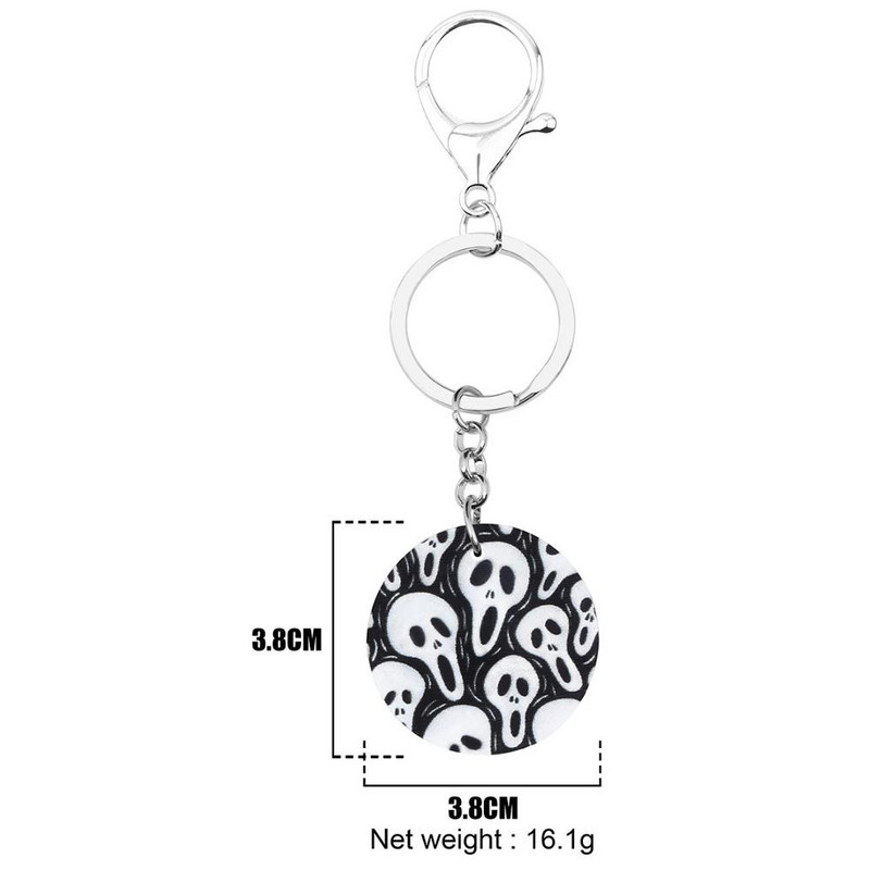 Bonsny Akrilni Halloween Okrugla lubanja Grimase Privjesci za ključeve Veliki privjesak za ključeve Nakit za žene Muškarci Klasični poklon za zabavu
