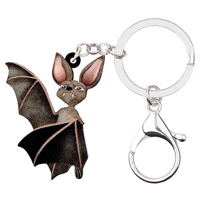 Bonsny Statement Akrilni Halloween Crtani šišmiš Privjesci za ključeve Prstenje Slatki životinjski nakit za žene Torba za djevojke Auto privjesci Poklon