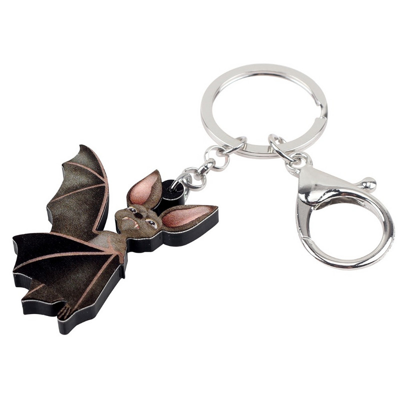 Bonsny Statement Akrilni Halloween Crtani šišmiš Privjesci za ključeve Prstenje Slatki životinjski nakit za žene Torba za djevojke Auto privjesci Poklon