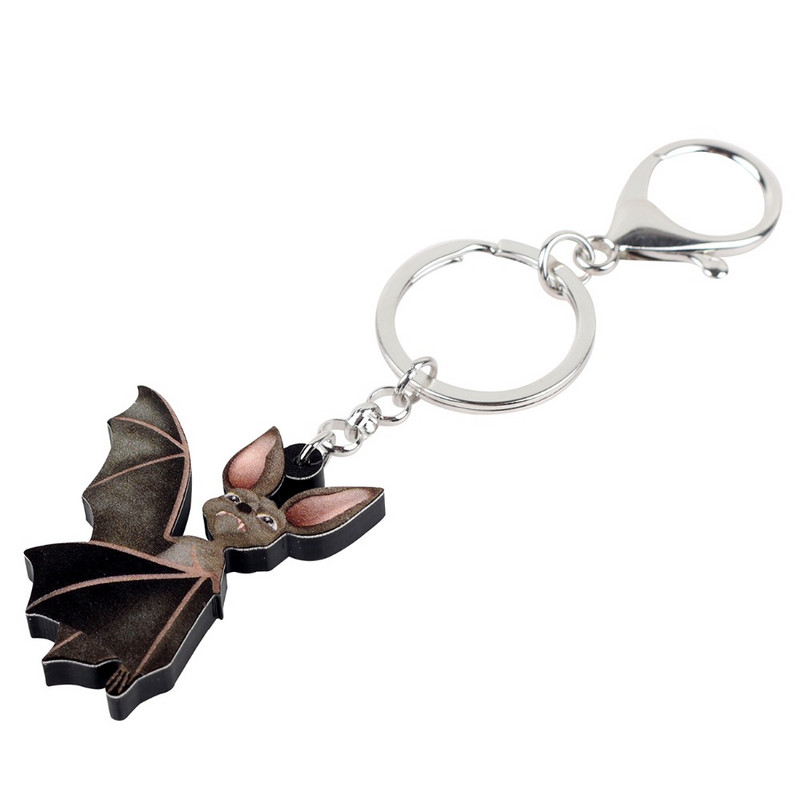 Bonsny Statement Akrilni Halloween Crtani šišmiš Privjesci za ključeve Prstenje Slatki životinjski nakit za žene Torba za djevojke Auto privjesci Poklon