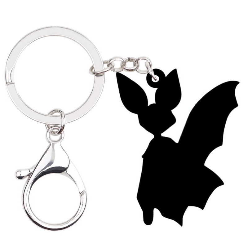 Bonsny Statement Akrilni Halloween Crtani šišmiš Privjesci za ključeve Prstenje Slatki životinjski nakit za žene Torba za djevojke Auto privjesci Poklon