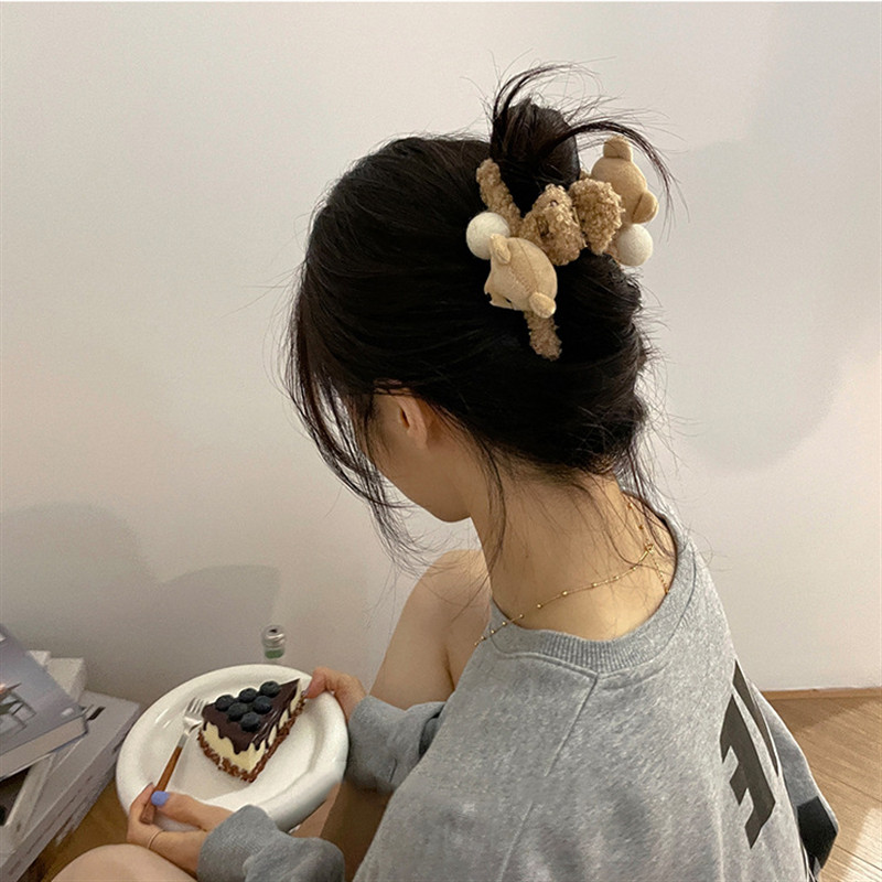 FFLACELL Korejski novi plišani slatki morski pas s kuglastom kopčom Medvjed Ukosnica Nakit Poklon za žene Djevojke