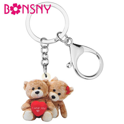 Bonsny Akrilno Valentinovo Par Lover Medvjed Privjesak Prsten Torbica Auto Torbica Dekoracija Privjesak Za Žene Djevojke Teen Šarm Poklon