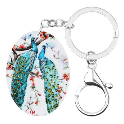 Bonsny Akrilni ovalni paun Paun Privjesci za ključeve Dugo perje Ptica Životinja Privjesak za ključeve Nakit za žene Djevojke Trendy Poklon torba Dodatak