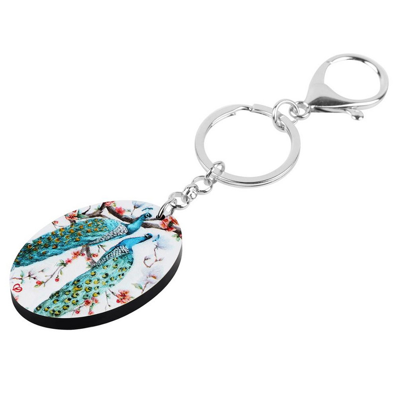 Bonsny Akrilni ovalni paun Paun Privjesci za ključeve Dugo perje Ptica Životinja Privjesak za ključeve Nakit za žene Djevojke Trendy Poklon torba Dodatak