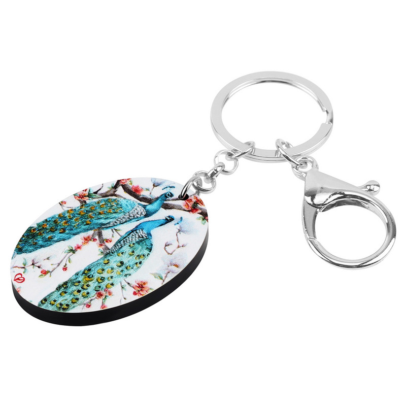 Bonsny Akrilni ovalni paun Paun Privjesci za ključeve Dugo perje Ptica Životinja Privjesak za ključeve Nakit za žene Djevojke Trendy Poklon torba Dodatak