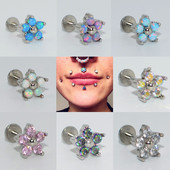 Drealee 1PC opal kubični cirkon cvijet cvijet čelik s unutarnjim navojem & G23 šipka uho tragus hrskavica spirala naušnica piercing