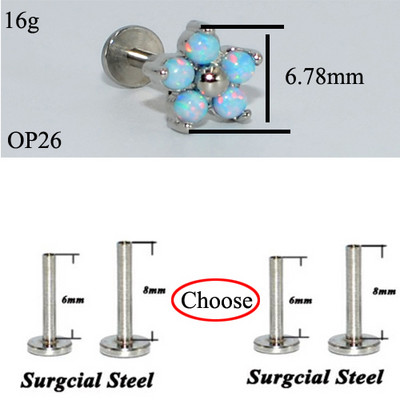 Drealee 1PC opal kubični cirkon cvijet cvijet čelik s unutarnjim navojem & G23 šipka uho tragus hrskavica spirala naušnica piercing