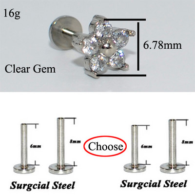 Drealee 1PC opal kubični cirkon cvijet cvijet čelik s unutarnjim navojem & G23 šipka uho tragus hrskavica spirala naušnica piercing