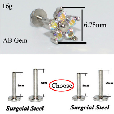 Drealee 1PC opal kubični cirkon cvijet cvijet čelik s unutarnjim navojem & G23 šipka uho tragus hrskavica spirala naušnica piercing