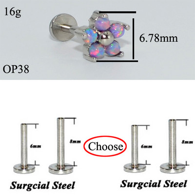 Drealee 1PC opal kubični cirkon cvijet cvijet čelik s unutarnjim navojem & G23 šipka uho tragus hrskavica spirala naušnica piercing