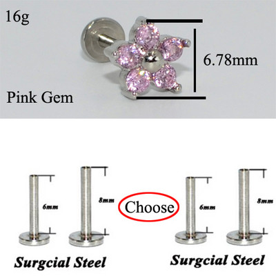 Drealee 1PC opal kubični cirkon cvijet cvijet čelik s unutarnjim navojem & G23 šipka uho tragus hrskavica spirala naušnica piercing