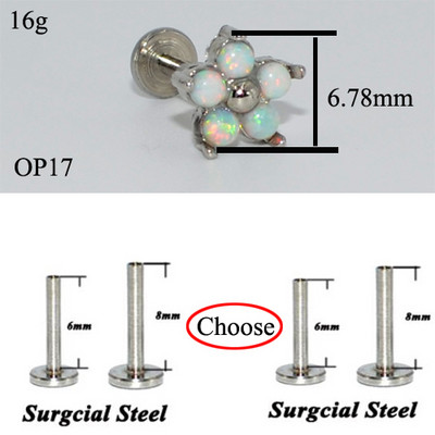 Drealee 1PC opal kubični cirkon cvijet cvijet čelik s unutarnjim navojem & G23 šipka uho tragus hrskavica spirala naušnica piercing