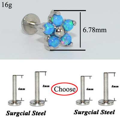 Drealee 1PC opal kubični cirkon cvijet cvijet čelik s unutarnjim navojem & G23 šipka uho tragus hrskavica spirala naušnica piercing