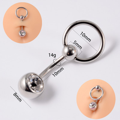 1Pc. Zasun za piercing za pupak CZ Dragulj Prstenovi za pupak Dvostruki prstenovi za nošenje Dizajn trbušne šipke Držač prstena od perle Nakit za tijelo