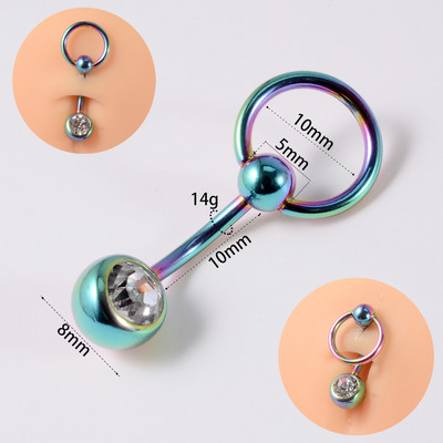 1Pc. Zasun za piercing za pupak CZ Dragulj Prstenovi za pupak Dvostruki prstenovi za nošenje Dizajn trbušne šipke Držač prstena od perle Nakit za tijelo