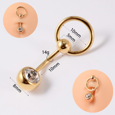 1Pc. Zasun za piercing za pupak CZ Dragulj Prstenovi za pupak Dvostruki prstenovi za nošenje Dizajn trbušne šipke Držač prstena od perle Nakit za tijelo