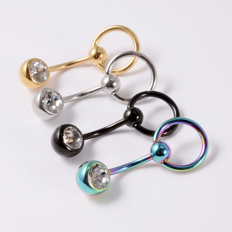 1Pc. Zasun za piercing za pupak CZ Dragulj Prstenovi za pupak Dvostruki prstenovi za nošenje Dizajn trbušne šipke Držač prstena od perle Nakit za tijelo