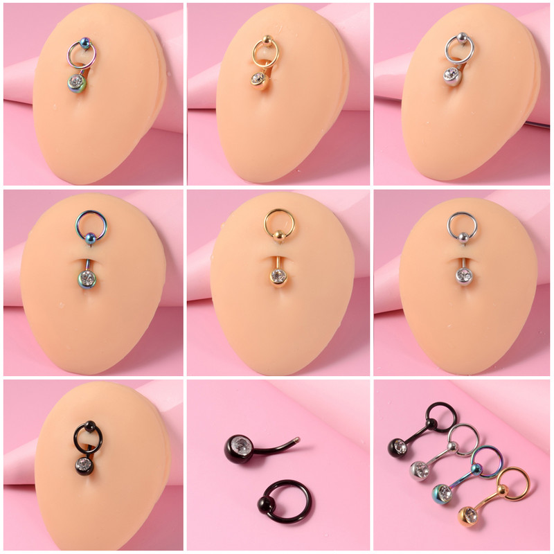 1Pc. Zasun za piercing za pupak CZ Dragulj Prstenovi za pupak Dvostruki prstenovi za nošenje Dizajn trbušne šipke Držač prstena od perle Nakit za tijelo