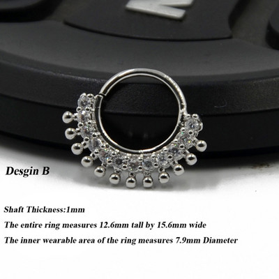 1P 18g Open Hoop Daith Earring Cz Хрущял Rook Earring Преграда Пръстен Нос Пиърсинг за уши Бижута за тяло