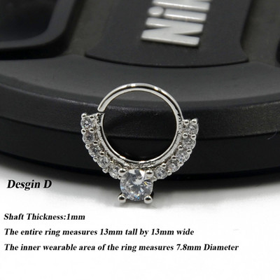 1P 18g Open Hoop Daith Earring Cz Хрущял Rook Earring Преграда Пръстен Нос Пиърсинг за уши Бижута за тяло