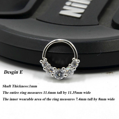 1P 18g Open Hoop Daith Earring Cz Хрущял Rook Earring Преграда Пръстен Нос Пиърсинг за уши Бижута за тяло