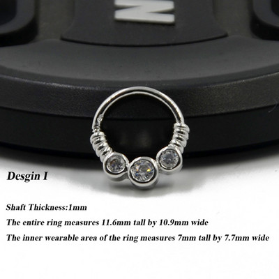 1P 18g Open Hoop Daith Earring Cz Хрущял Rook Earring Преграда Пръстен Нос Пиърсинг за уши Бижута за тяло