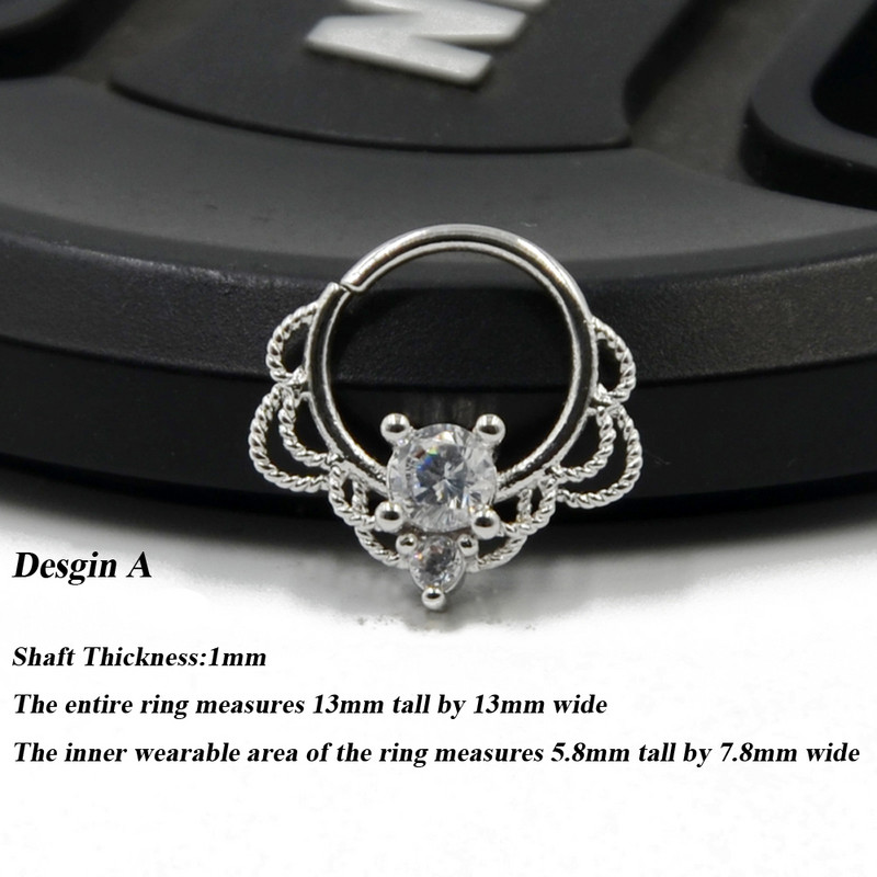 1P 18g Open Hoop Daith Earring Cz Хрущял Rook Earring Преграда Пръстен Нос Пиърсинг за уши Бижута за тяло