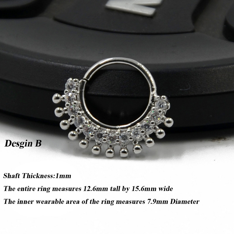 1P 18g Open Hoop Daith Earring Cz Хрущял Rook Earring Преграда Пръстен Нос Пиърсинг за уши Бижута за тяло