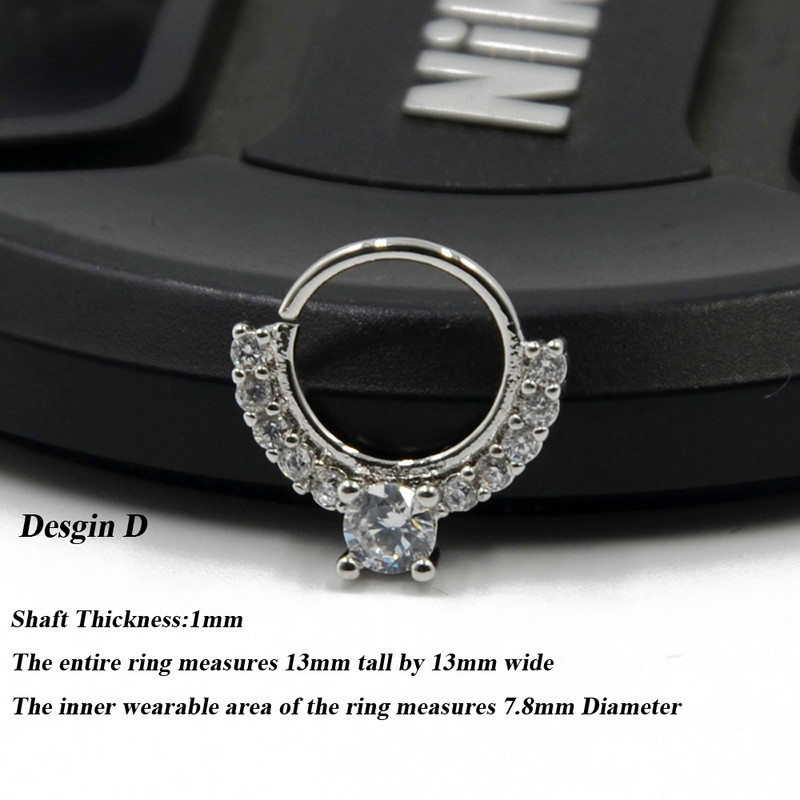 1P 18g Open Hoop Daith Earring Cz Хрущял Rook Earring Преграда Пръстен Нос Пиърсинг за уши Бижута за тяло