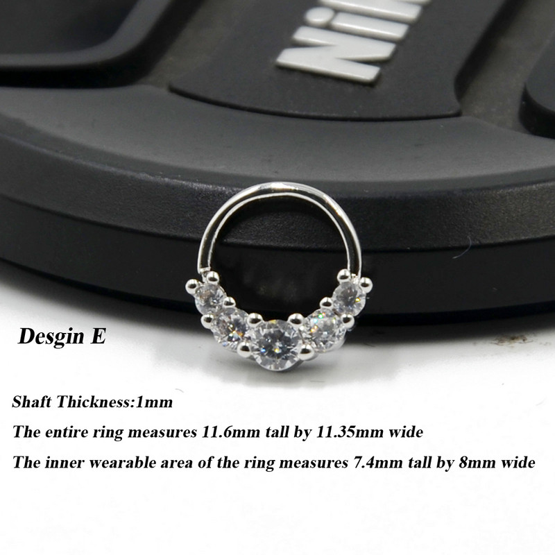 1P 18g Open Hoop Daith Earring Cz Хрущял Rook Earring Преграда Пръстен Нос Пиърсинг за уши Бижута за тяло