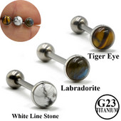 1 komad utega od titana ili čelika Labradorit Tigrovo oko Bijela linija Kameni prsten utega za jezik Body Piercing Tougue Bar Nakit
