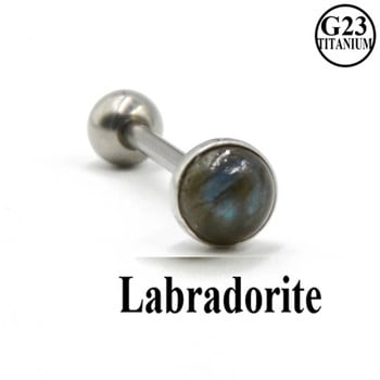 1 τεμάχιο Titanium or Steel Barbell Labradorite Tiger Eye White Line Stone Tongue Barbell Ring Body Piercing Tougue Bar Jewelry