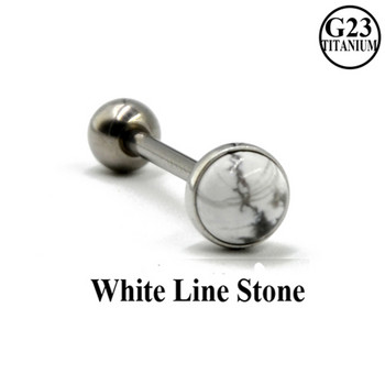 1 τεμάχιο Titanium or Steel Barbell Labradorite Tiger Eye White Line Stone Tongue Barbell Ring Body Piercing Tougue Bar Jewelry