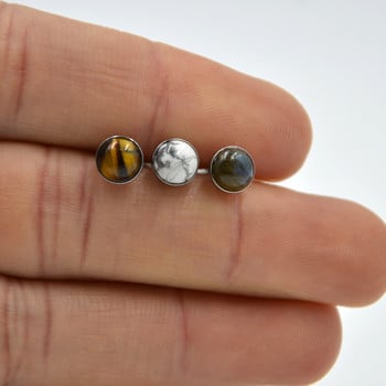 1 τεμάχιο Titanium or Steel Barbell Labradorite Tiger Eye White Line Stone Tongue Barbell Ring Body Piercing Tougue Bar Jewelry